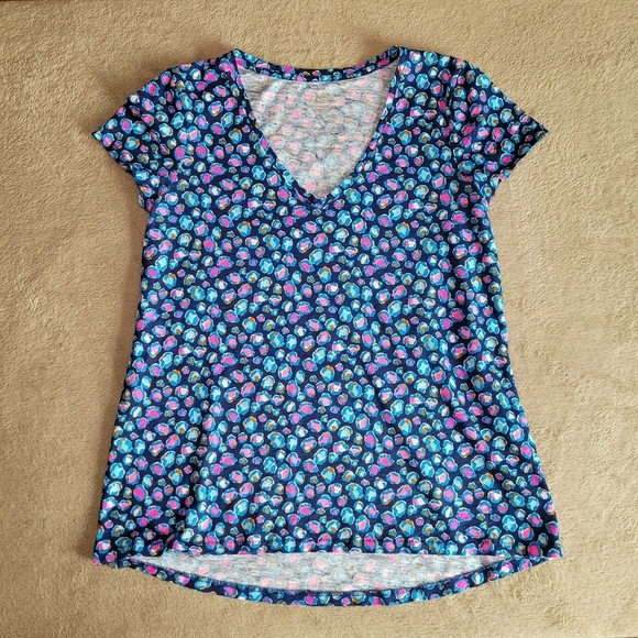 Lilly Pulitzer Etta V-Neck Top Seabreeze Blue Low Tide Navy Spotted Wild size XS - Picture 4 of 9